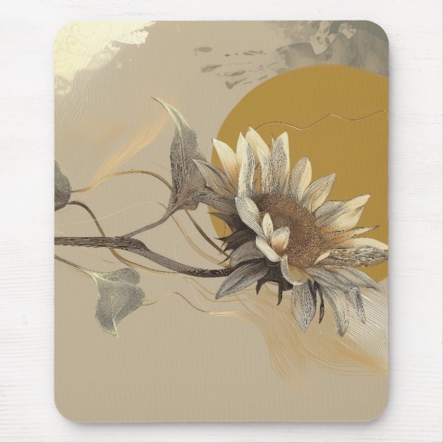 Neutral Minimalist Sunflower Outline Mouse Pad (Front)