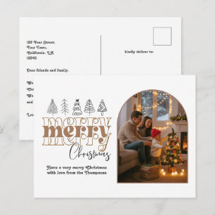Neutral Mocha Cozy Arch Photo Merry Christmas Holiday Postcard