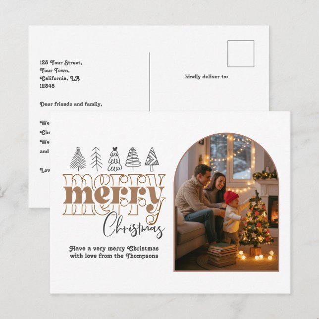 Neutral Mocha Cozy Arch Photo Merry Christmas Holiday Postcard (Front/Back)
