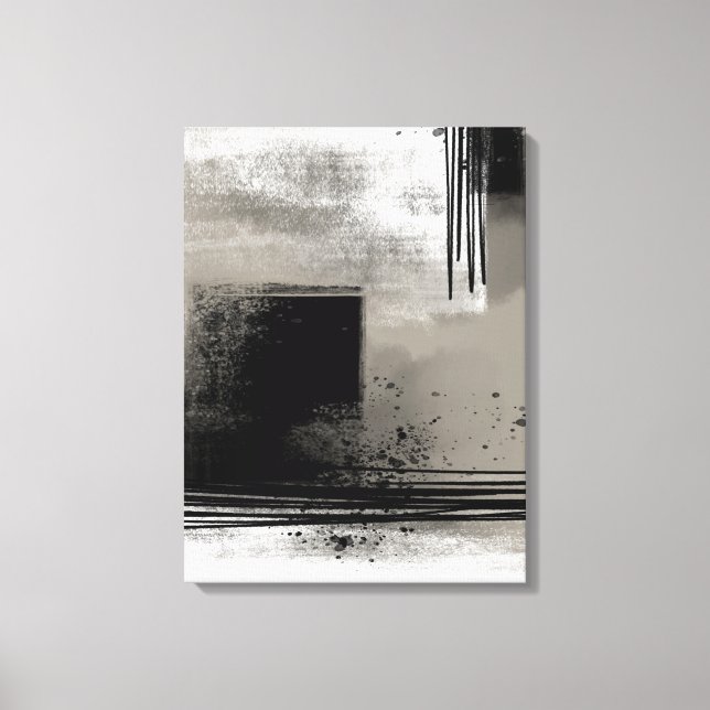 Neutral Modern Abstract Painting Beige and Black Canvas Print (Front)