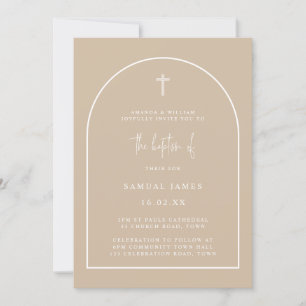 Neutral Modern Arch Script Minimalist Baptism Invitation