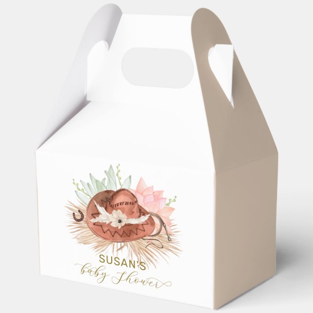 Neutral Modern Boho Cactus Cowboy Hat Baby Shower  Favor Box (Front)