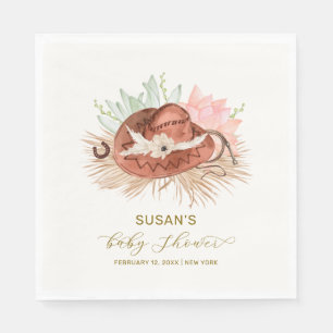 Neutral Modern Boho Cactus Cowboy Hat Baby Shower Napkin