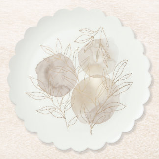 Neutral Modern Botanical Abstract Foil  Paper Coaster