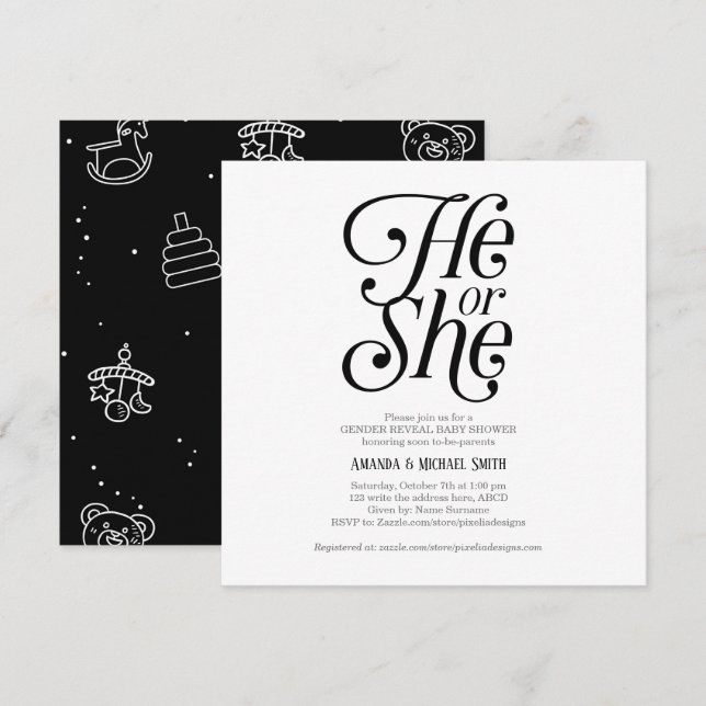 Neutral, Modern, He or She, Gender Reveal Invitation (Front/Back)