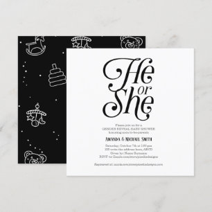 Neutral, Modern, He or She, Gender Reveal Invitation