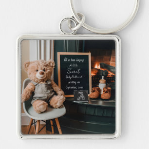 Neutral modern minimal pregnancy announcement gift keychain