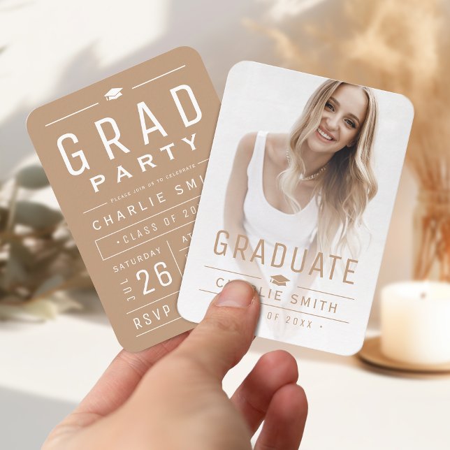 Neutral Modern Typography Photo Graduation Invite (Neutral Modern Typography Photo Graduation Invite)