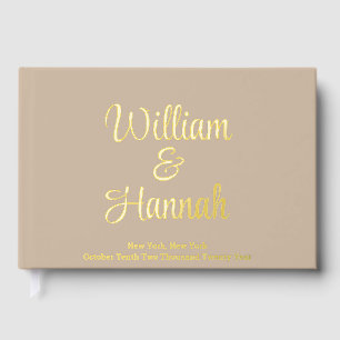 Neutral Modern Wedding Sand with Gold Hardcover Guest Book