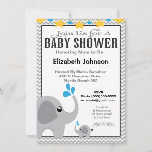 Neutral Mom & Baby Elephant Baby Shower Invitation