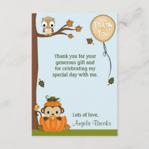 Neutral MONKEY Fall Pumpkin Thank You (FLAT) Card