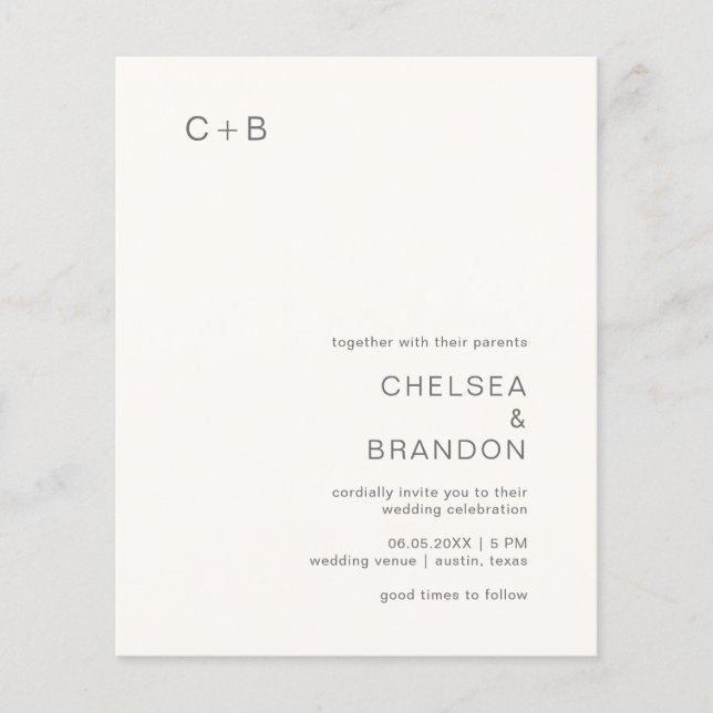 Neutral Monogram Modern Budget Wedding Invitation (Front)