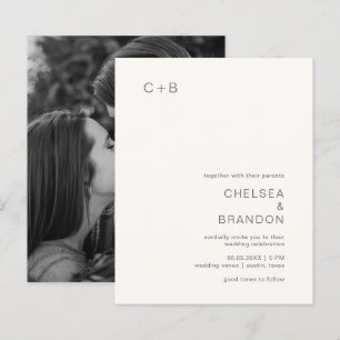 Neutral Monogram Modern Budget Wedding Invitation