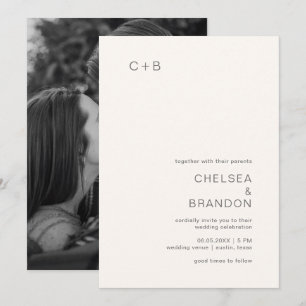 Neutral Monogram Modern Wedding Invitation