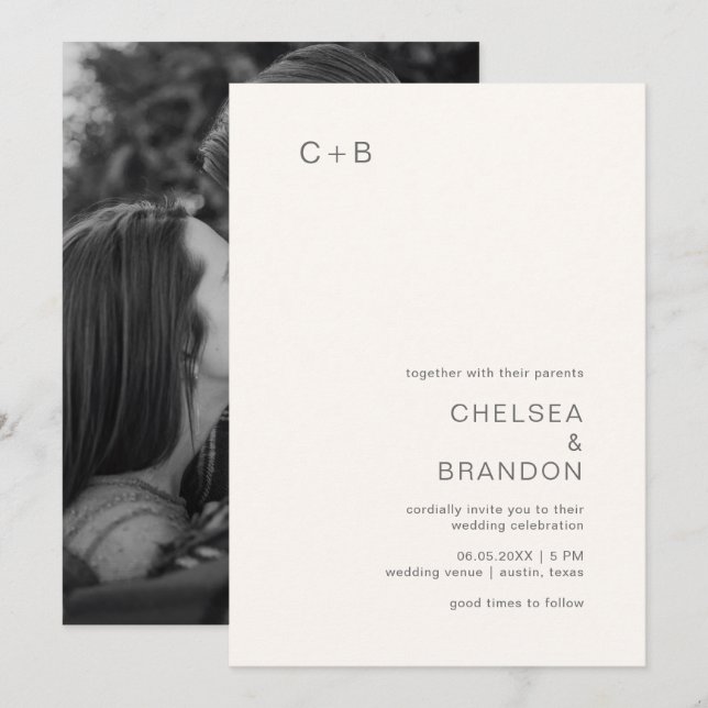 Neutral Monogram Modern Wedding Invitation (Front/Back)