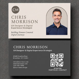 Neutral Monogram Professional QR Code Photo  Business Card