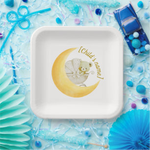 Neutral Moon Baby Shower Editable Paper Plate
