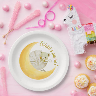 Neutral Moon Baby Shower Editable Paper Plate
