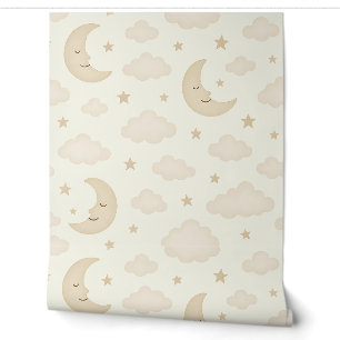 Neutral Moon & Stars Nursery Wallpaper Soft Beige
