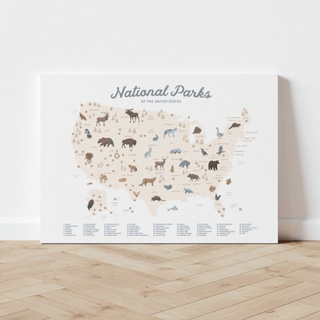 Neutral National Parks Map Woodland Nursery Canvas Print (Creator Uploaded)