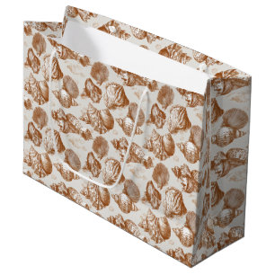 Neutral Nautical Seashell with Coastal Toile Style Large Gift Bag