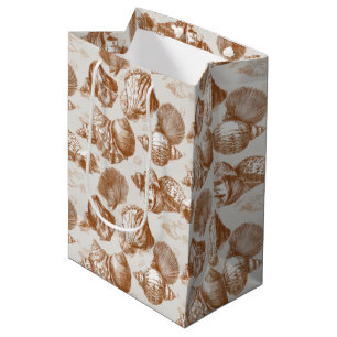 Neutral Nautical Seashell with Coastal Toile Style Medium Gift Bag