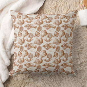 Neutral Nautical Seashell with Coastal Toile Style Throw Pillow