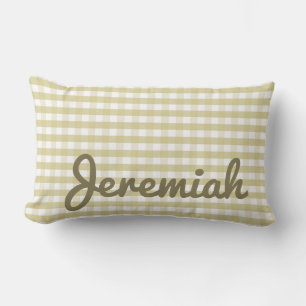 Neutral Nursery Gingham Pillow with Name