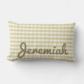 Neutral Nursery Gingham Pillow with Name
