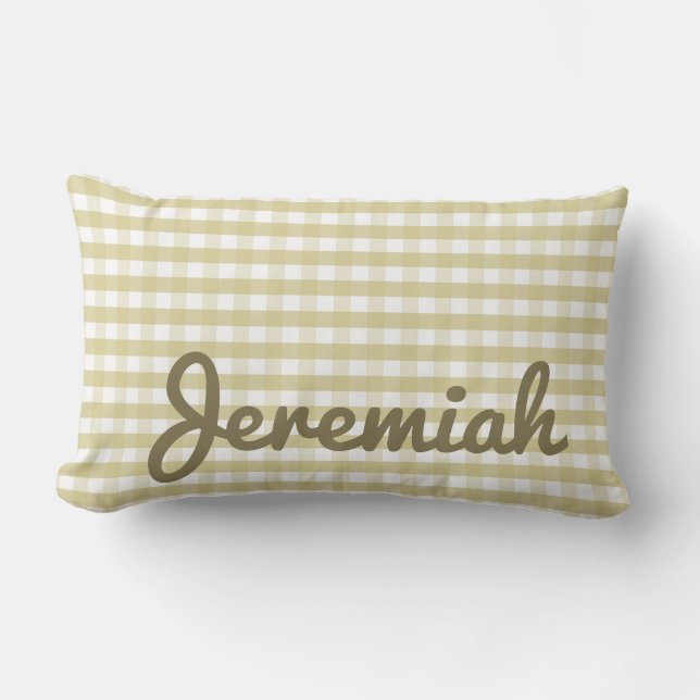 Neutral Nursery Gingham Pillow with Name (Front)
