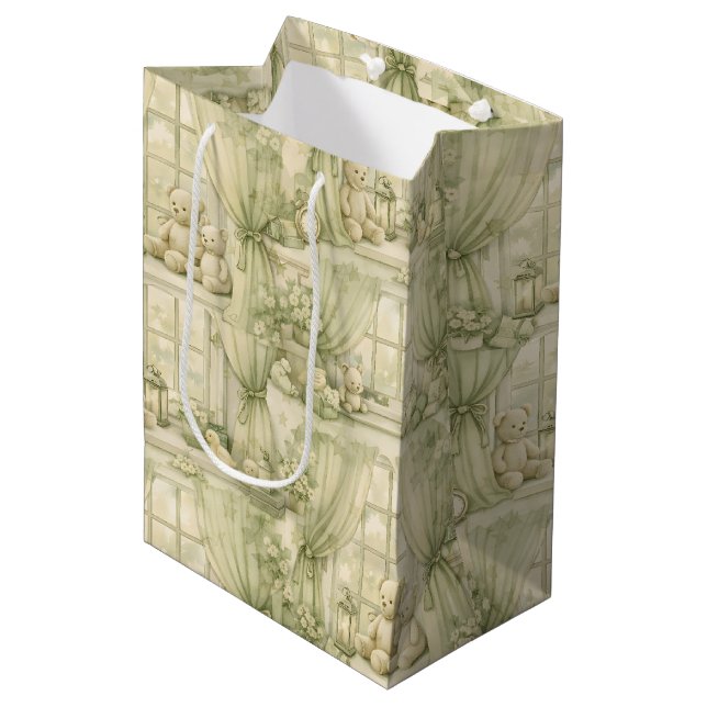 Neutral Nursery Teddy Bear Room Beige Pattern (2) Medium Gift Bag (Front Angled)