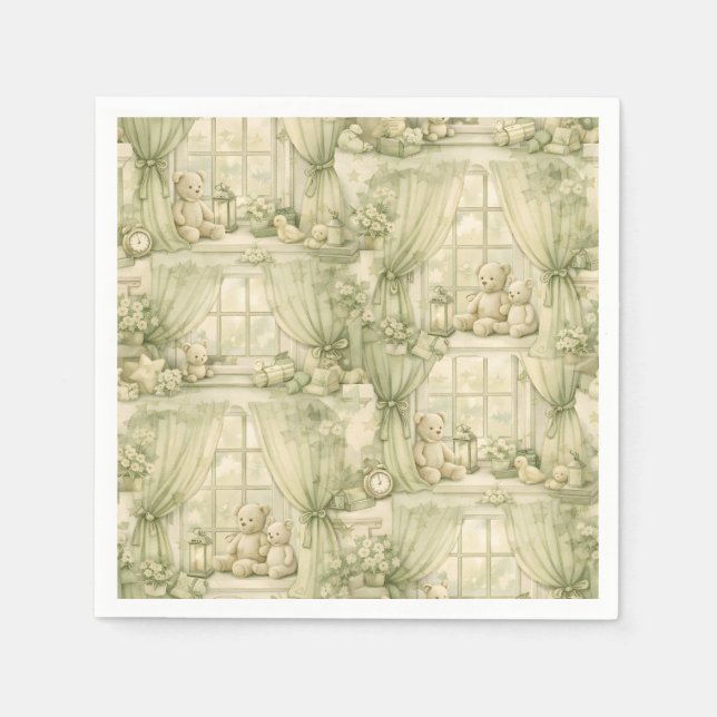 Neutral Nursery Teddy Bear Room Beige Pattern (2) Napkin (Front)