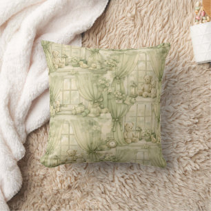 Neutral Nursery Teddy Bear Room Beige Pattern (2) Throw Pillow