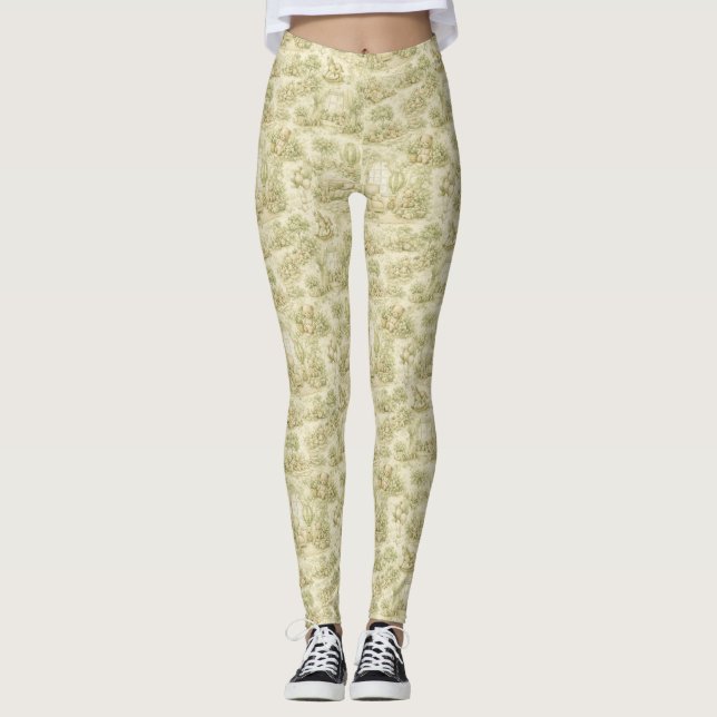 Neutral Nursery Teddy Bear Room Beige Pattern (3) Leggings (Front)