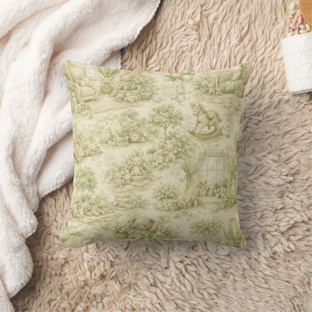 Neutral Nursery Teddy Bear Room Beige Pattern (3) Throw Pillow (Blanket)