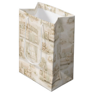 Neutral Nursery Teddy Bear Room Beige Pattern Medium Gift Bag