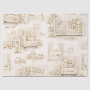 Neutral Nursery Teddy Bear Room Beige Pattern Tissue Paper