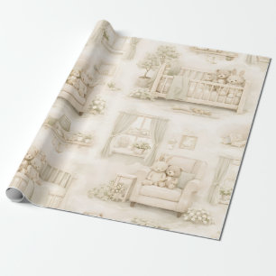 Neutral Nursery Teddy Bear Room Beige Pattern Wrapping Paper
