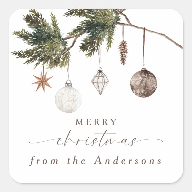 Neutral Ornaments Watercolor Square Sticker (Front)