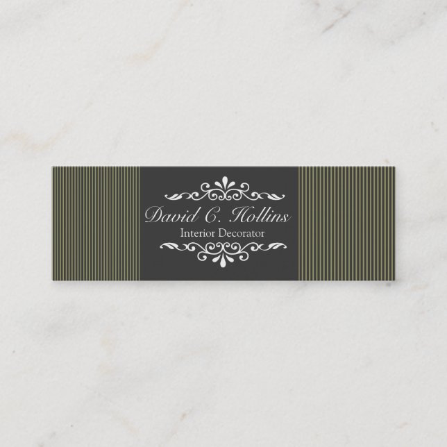 Neutral Ornate Classy Motif on Stripes Mini Business Card (Front)