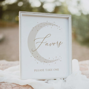 Neutral Over the Moon Baby Shower Favours Sign