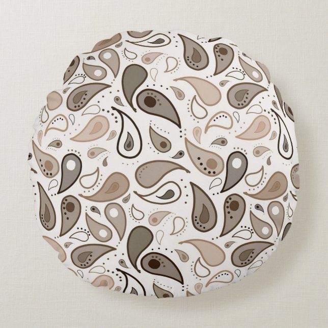 Neutral Paisley Pattern 16 x 16 Round Throw Pillow (Front)