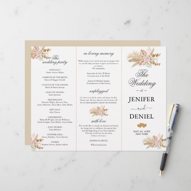 Neutral Palm and Pampas Flower Decor Wedding (Front/Back In Situ)