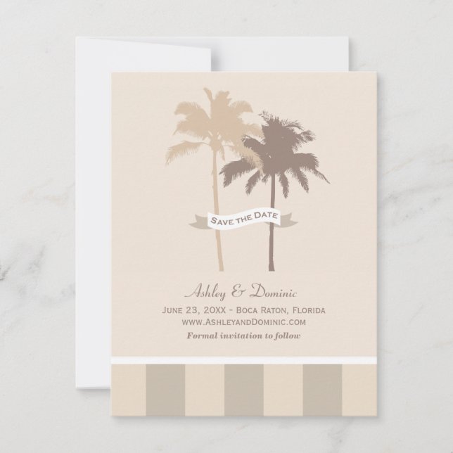Neutral Palm Tree Beach Wedding Save The Date (Front)