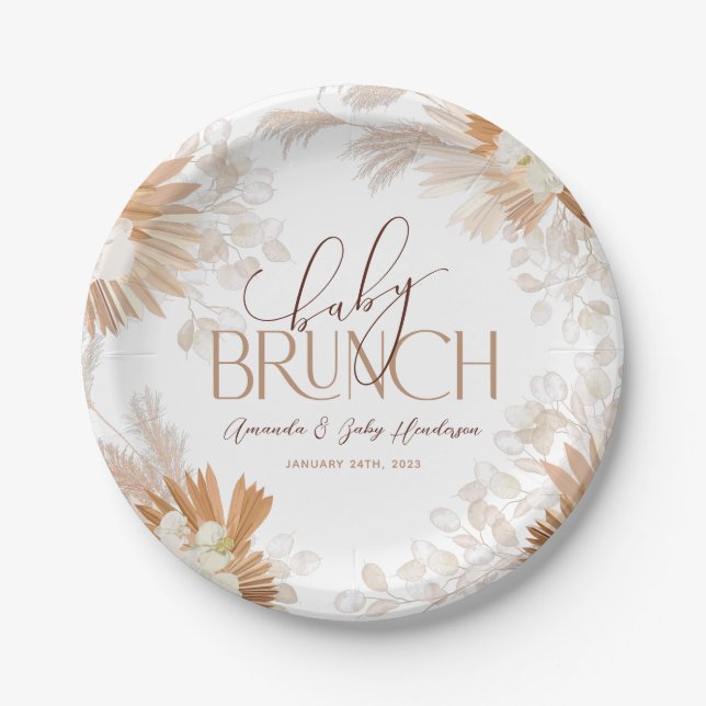 Neutral Pampas Baby Brunch Baby Shower Paper Plate (Front)