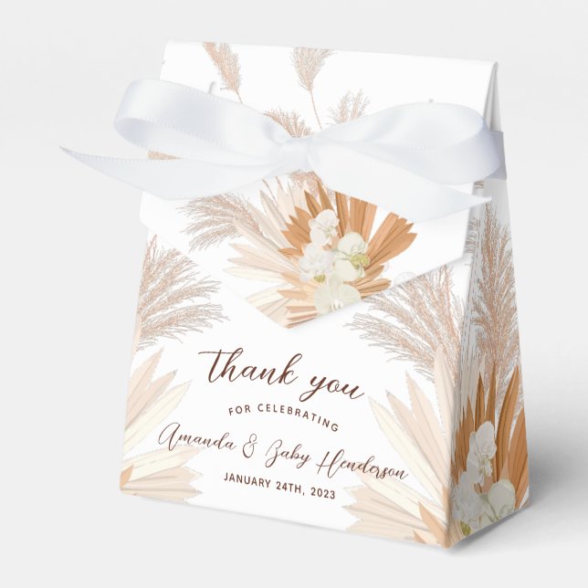 Neutral Pampas Baby Shower Favor Box (Front Side)