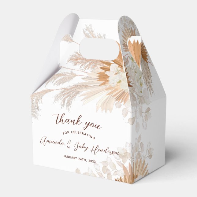 Neutral Pampas Baby Shower Favor Box (Front Side)