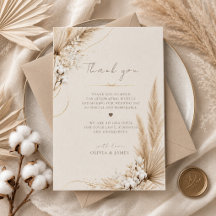 Neutral Pampas Elegance Boho Thank You Card