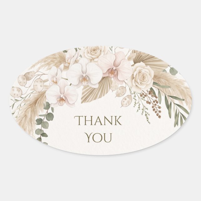 Neutral Pampas Floral Thank You Sticker (Front)