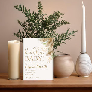 Neutral Pampas Grass Baby Shower Invitation   Boho